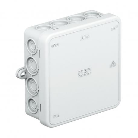 Junction box A 14 90x90x35 | 16 | IP55 | 8 entries for cable diameter 5‒14 mm 8 entries for cable diameter 5‒11 mm | Light grey; RAL 7035
