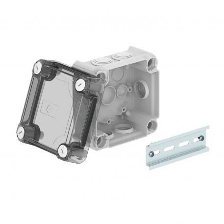 Junction box T60, with plug-in seal, transparent elevated cover 100x100x65 | 7 | IP66 | 7xM25 | Light grey; RAL 7035